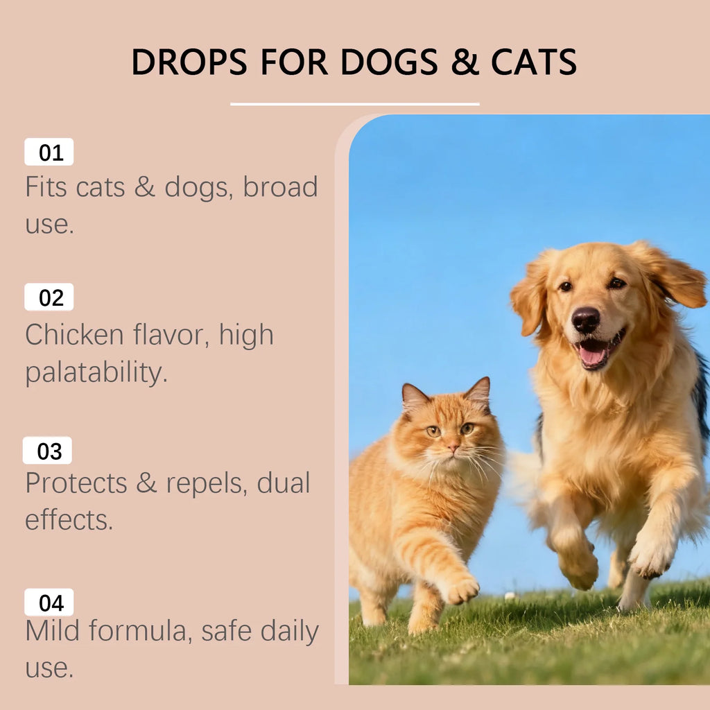 Gocce Svermentiere Naturali per Cani e Gatti, Integratore Antiparassitario Intestinale, Protezione e Repellente a Doppio Effetto, Liquido Svermentiere per Animali Domestici