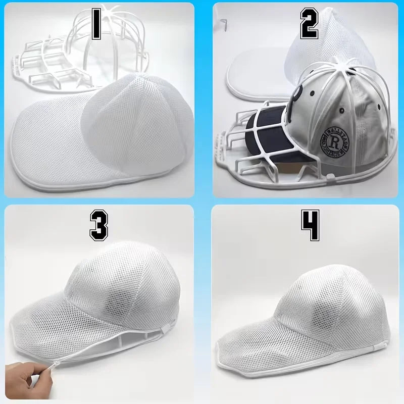 Gabbia Riutilizzabile per il Lavaggio dei Cappelli, Supporto Anti-Deformazione con Borsa a Rete per la Conservazione, Supporto Salvaspazio per la Pulizia dei Cappelli per l'Organizzazione Domestica