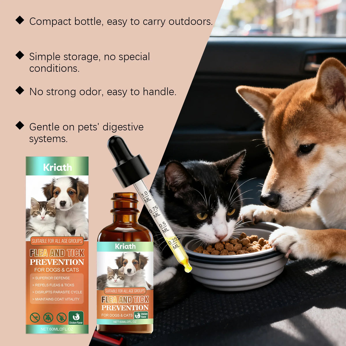 Gocce Svermentiere Naturali per Cani e Gatti, Integratore Antiparassitario Intestinale, Protezione e Repellente a Doppio Effetto, Liquido Svermentiere per Animali Domestici